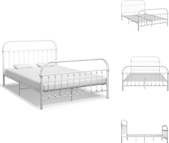 vidaXL Metalen Bedframe - Wit - 213 x 151 x 109 cm - Massieve constructie - Metalen lattenbodem - Geschikt voor 140 x 200 cm matras - Slaaphoogte 32 cm - Montage vereist - Bed