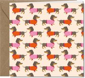 Tallies Cards wenskaarten - Tekkel, hond, dog, blanco, zonder boodschap, plain card – RETRO collectie - 4 kaarten met envelop – duurzaam