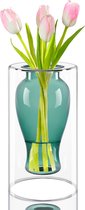 Glazen vaas voor tafeldecoratie, moderne geometrische glazen vazen, groene bloemenvazen, helder glas, vazen voor woonkamer, woondecoratie, bruiloftsdecoratie