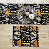 Handgemaakte Tafelloper en 4 Placemats | Afrikaanse Print "Mudcloth" Bogolan Geïnspireerde Print | Gemaakt van 100% Afrikaanse Print Stof |