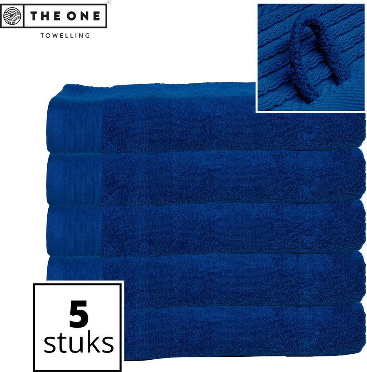The One Towelling Classic Strandlakens - 100 x 180 cm - 5 Stuks - Voordeelverpakking - Hoge vochtopname - 100% Gekamd katoen - Koningsblauw