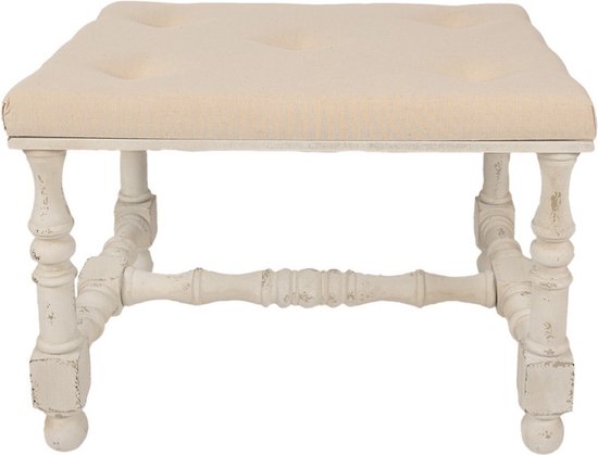 Hocker 62x47x46 cm Beige Hout Textiel Poef