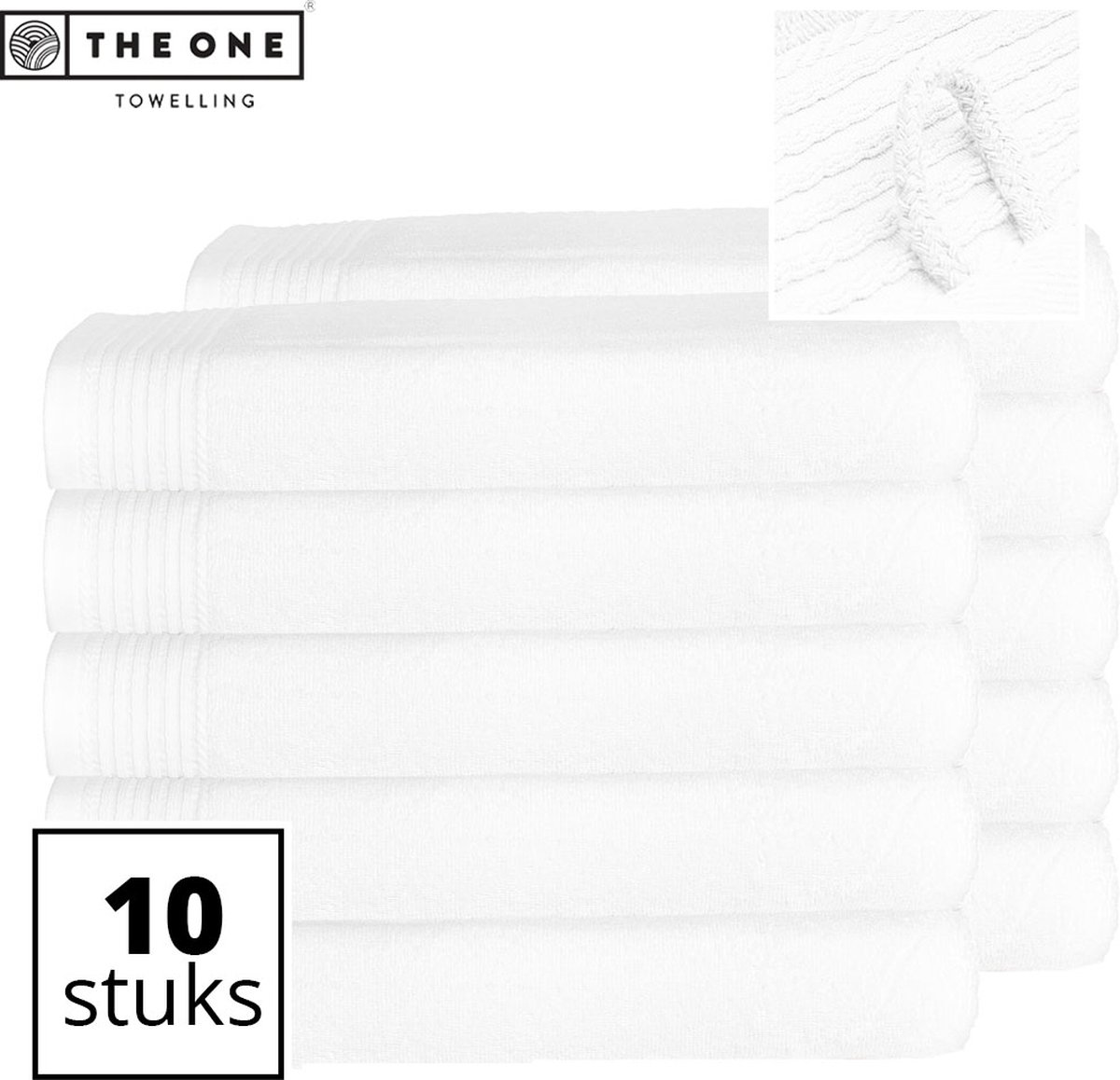 The One Towelling Classic Strandlakens - 100 x 180 cm - 10 Stuks - Voordeelverpakking - Hoge vochtopname - 100% Gekamd katoen - Wit