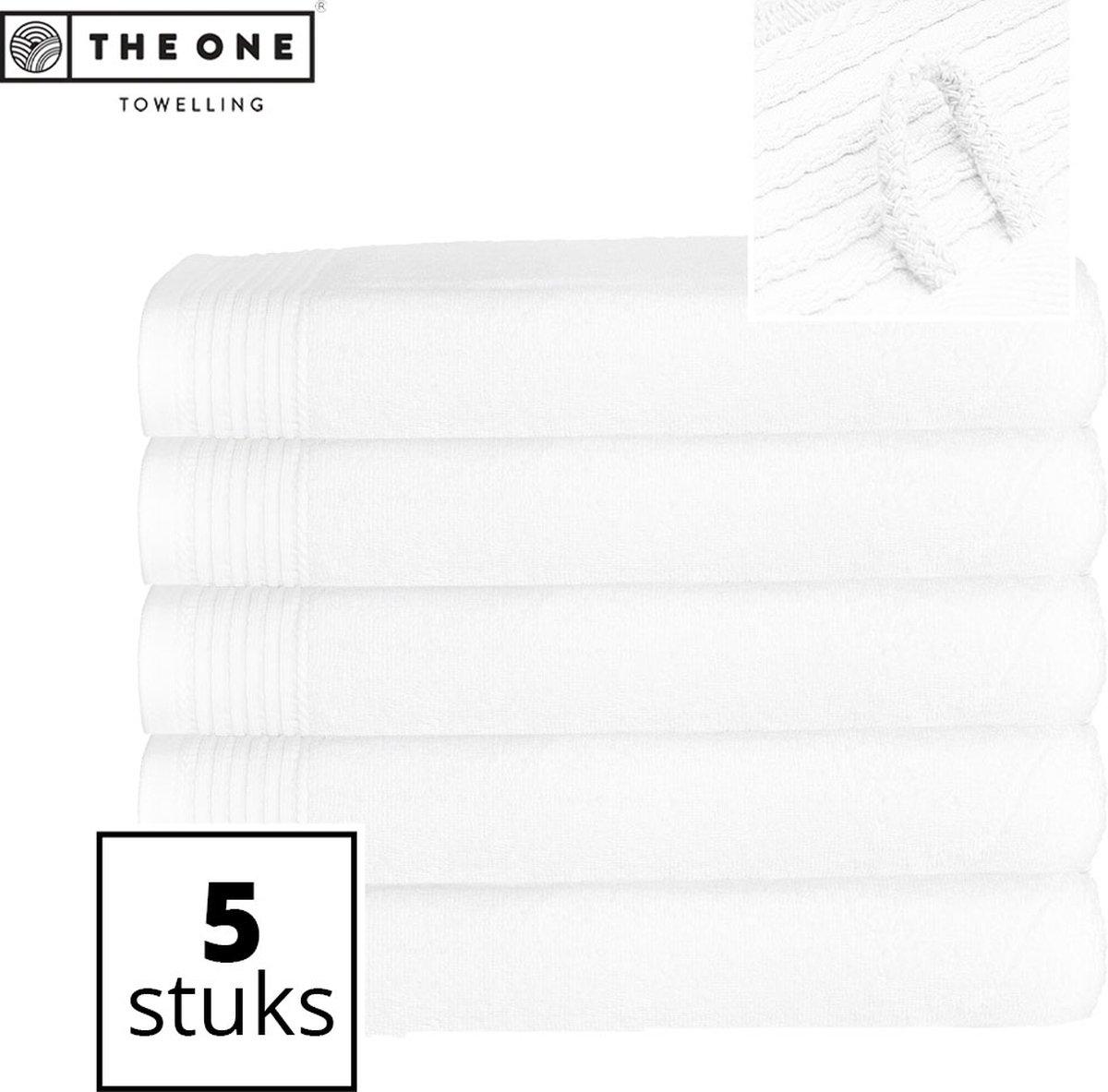 The One Towelling Classic Strandlakens - 100 x 180 cm - 5 Stuks - Voordeelverpakking - Hoge vochtopname - 100% Gekamd katoen - Wit