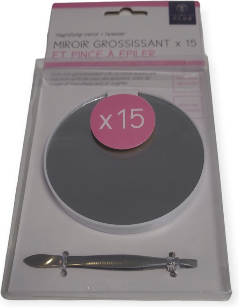 Goedkoopste Vergrootspiegel met pincet - 15x Vergroot - ø 7 cm - Toilettas formaat - Zuignap - Make-up - Badkamer - Wit