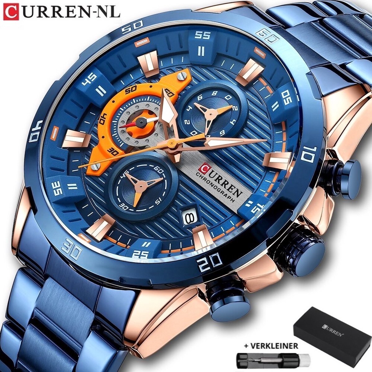 Horloges voor Mannen Heren Horloge Curren Herenhorloge Watch - Jongens Horloges - Blauw Rosé