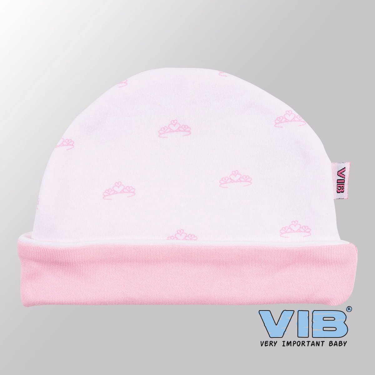 VIB® - Muts rond - Tiara (Roze-Wit) - Babykleertjes - baby muts - baby muts newborn - baby mutsje - baby cadeau - kraam cadeau - baby aankodiging