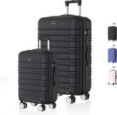 Voyagoux® AVALON - Reiskoffer set S/L - Koffers - 2 stuks - Reiskoffer met wielen - Zwart -TSA Slot