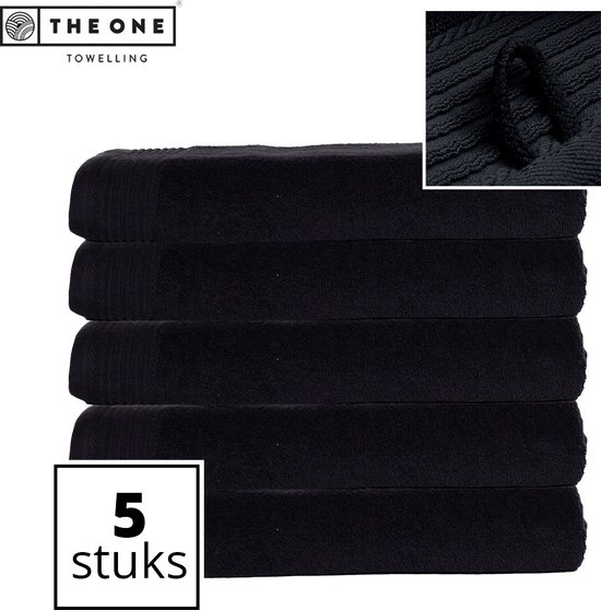 The One Towelling Classic Strandlakens - 100 x 180 cm - 5 Stuks - Voordeelverpakking - Hoge vochtopname - 100% Gekamd katoen - Zwart