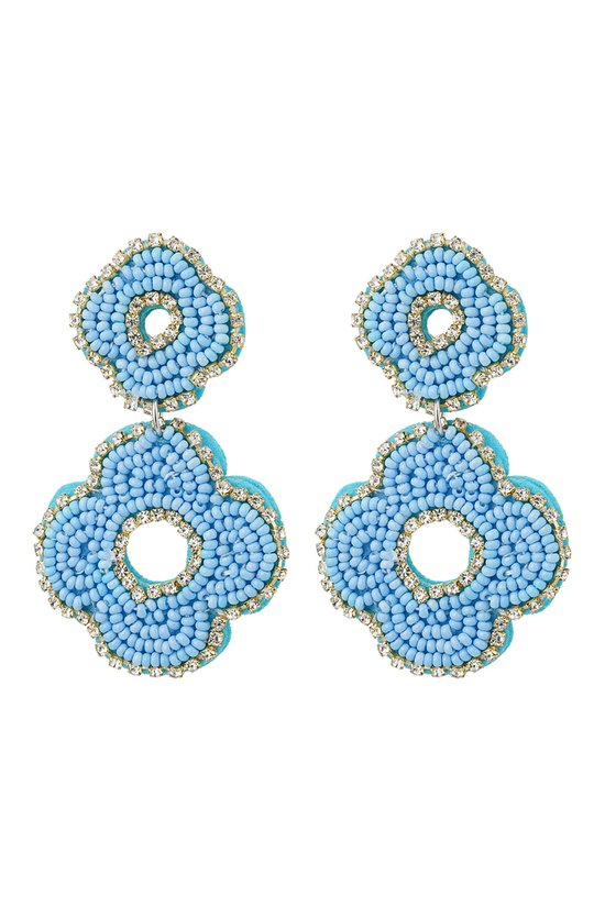Yehwang - statement oorbellen - blauw - strass - kralen - beads