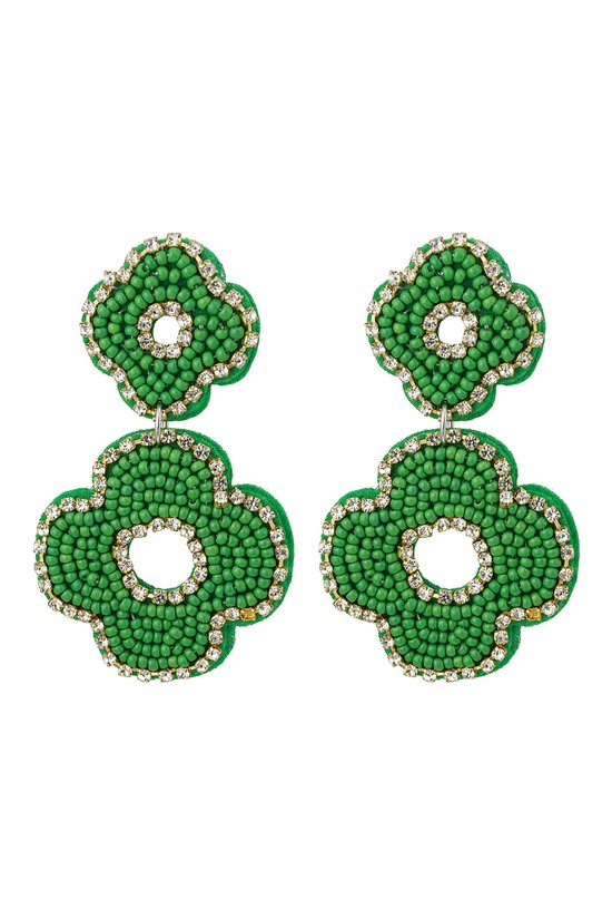 Yehwang - statement oorbellen - groen - strass - kralen - beads