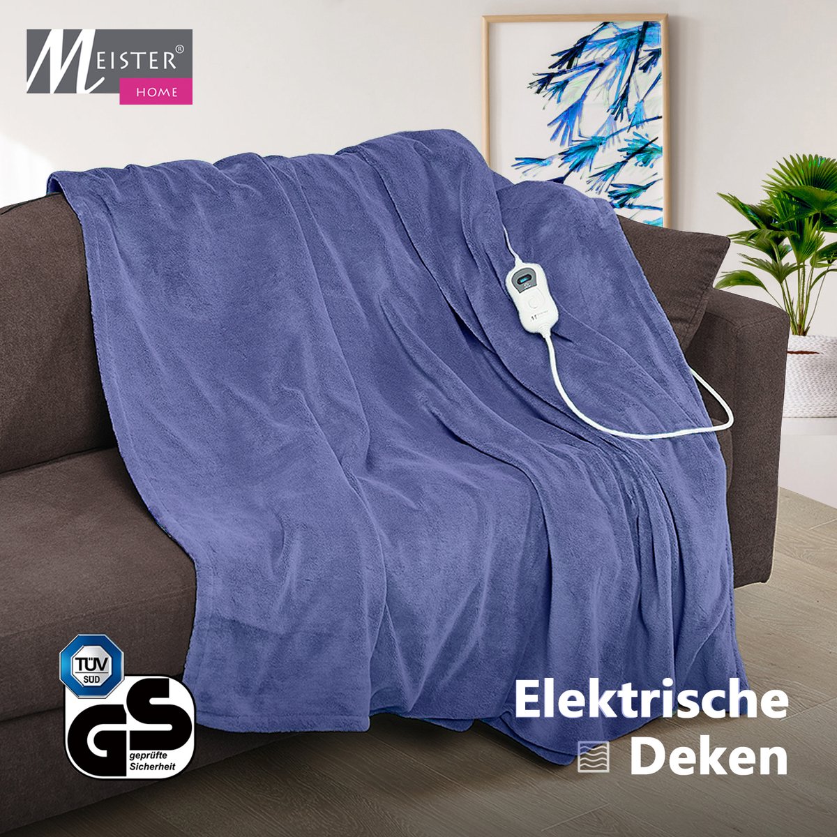 Meisterhome xxl Elektrische Warmtedeken - Bovendeken - 1 Persoons - 3 Standen - Met Timer - 180 x 130 cm - Donker blauw TÜV-SUD GS CE – foto 4