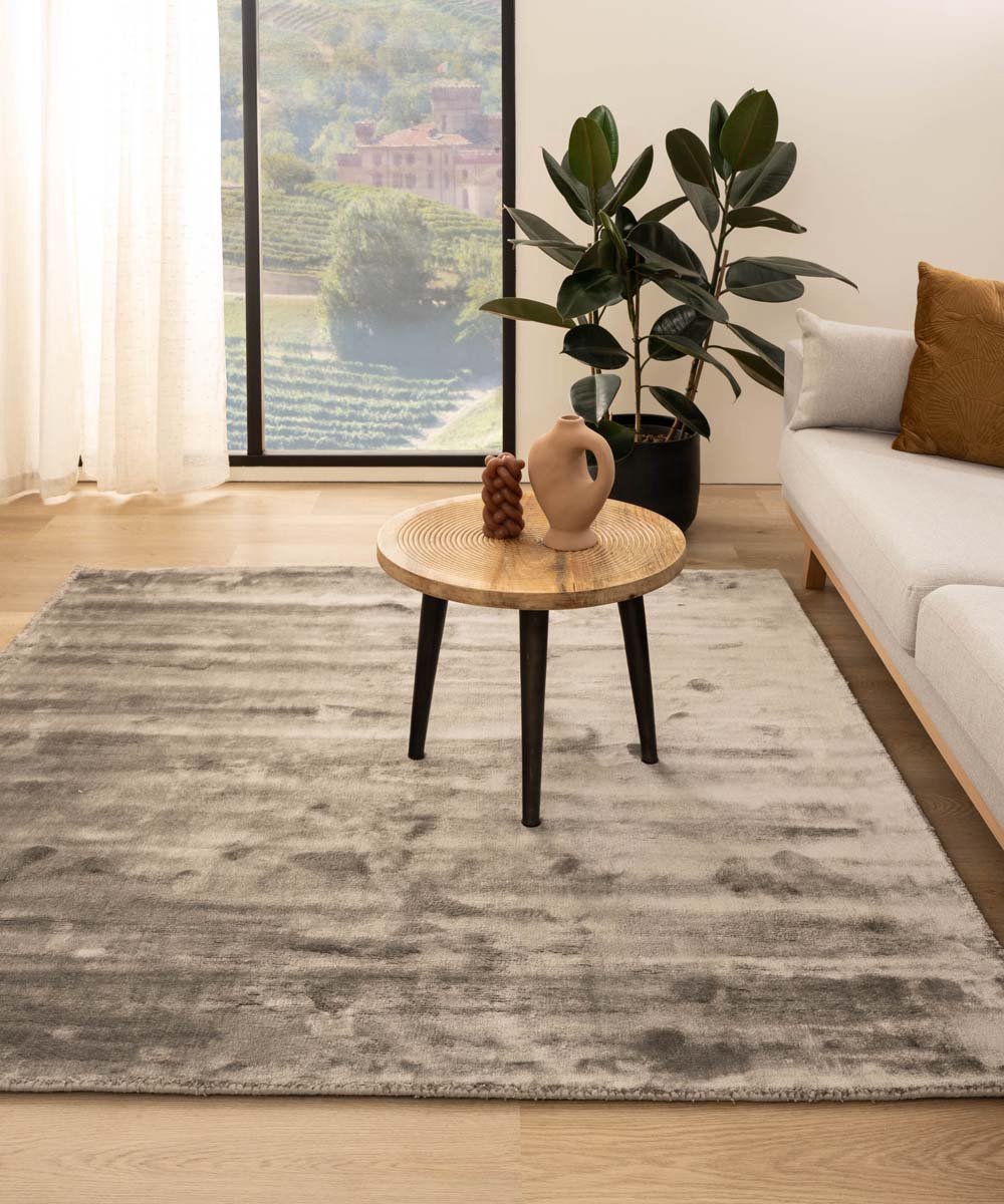 Viscose vloerkleed vierkant - Pearl zilver 100x100 cm