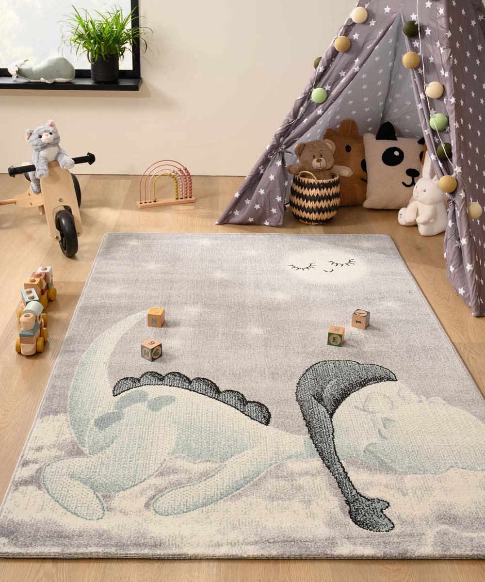 Tapeso Kindervloerkleed dino - Magic lichtgrijs 200x290