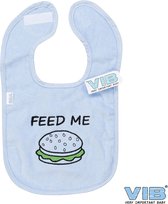 VIB® - Slabbetje Luxe velours - Feed me blauw (Hamburger) - Babykleertjes - Baby cadeau