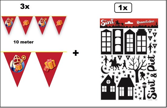 3x Vlaggenlijn Sinterklaas kado + Raamsticker A4 Sint en Piet - Sint en piet Sinterklaas feest 5 december Sint Nicolaas