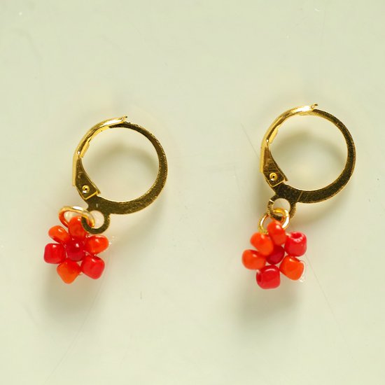 Boucles d'oreilles d'oreilles fleurs - Oranje/ Rouge / Or