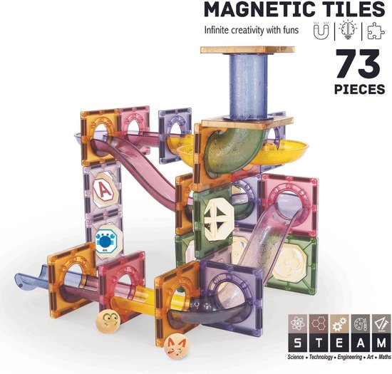 Roosly Magnetisch speelgoed 73stuk - Magnetic tiles Knikkerbaan - Montessori speelgoed - Magnetische Bouwstenen - Sinterklaas Cadeau