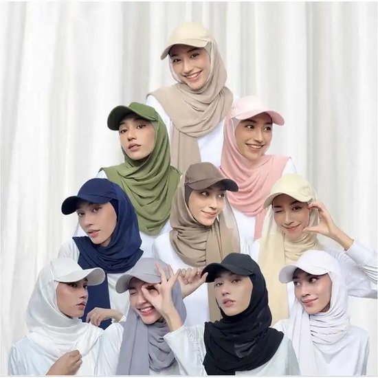 Casquette Hijab - Hijab - Casquette - Foulard - Kaki - Sable - Mousseline - Polyester