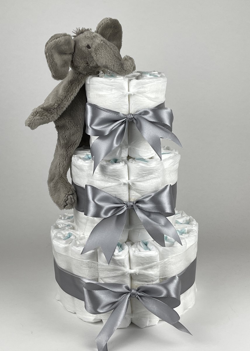Goedkoopste Chouette-Chouette | Luiertaart Neutraal | Kraamcadeau | Geboorte Jongen Meisje | Babyshower | Tuttle Olifant Elliot Grijs