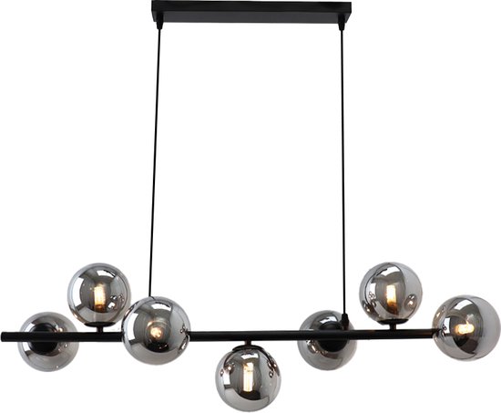 Olucia Remo - Design Hanglamp - 7L - Aluminium/Glas - Grijs;Zwart - Rechthoek