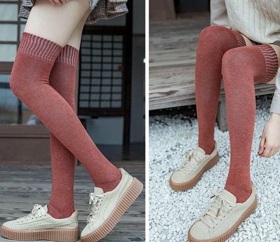Brick Red Kousen - Warme Sokken - Winter - Hoge Sokken Vrouwen - Warme Overknee Sokken - Kousen - Overknee Sokken - Thigh Highs Socks - Knee Socks - One Size - Katoen Mix