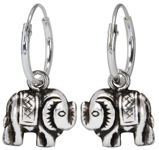Joy|S - Zilveren Bali olifant bedel oorbellen - oorringen - geoxideerd