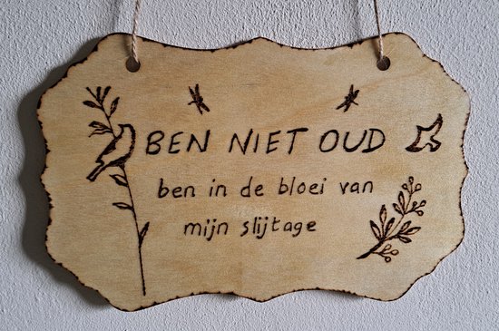Tekstbord Hout "BEN NIET OUD ben in de bloei van mijn slijtage".... | bol