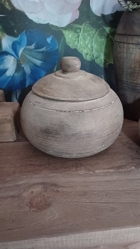 pot hout met deksel landelijk stoer vaas