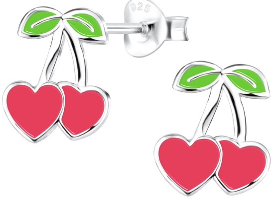 Joie|S - Boucles d'oreilles cerise argent - 9 x 10 mm - coeurs roses