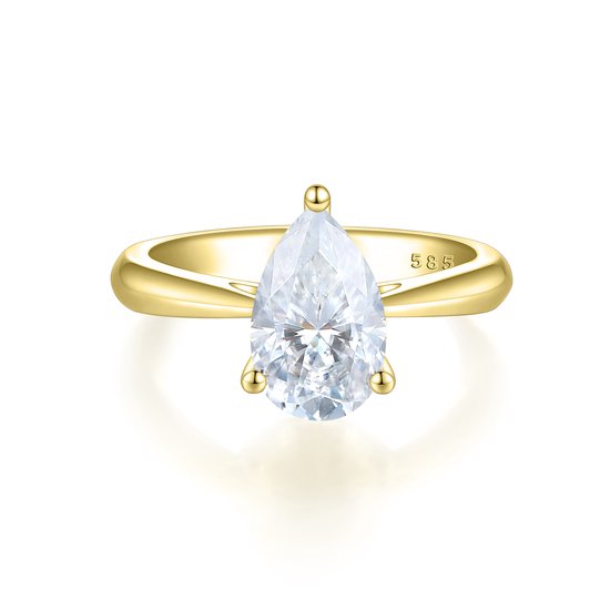 Larissa - 18k Geelgouden Peer Solitair Moissanite Ring - 1 karaat