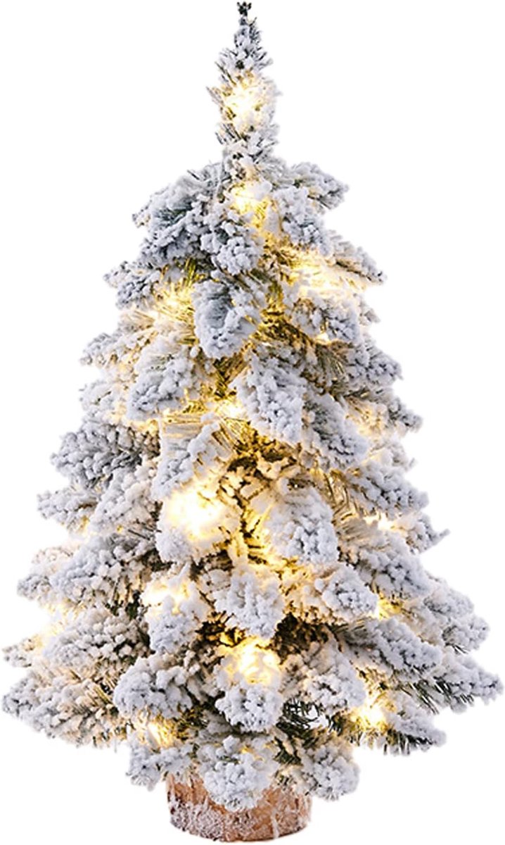 Kunstmatige mini-kerstboom, voorverlicht, 45,7 cm, sneeuwvlokkerstboom, met verlichting, voor woondecoratie