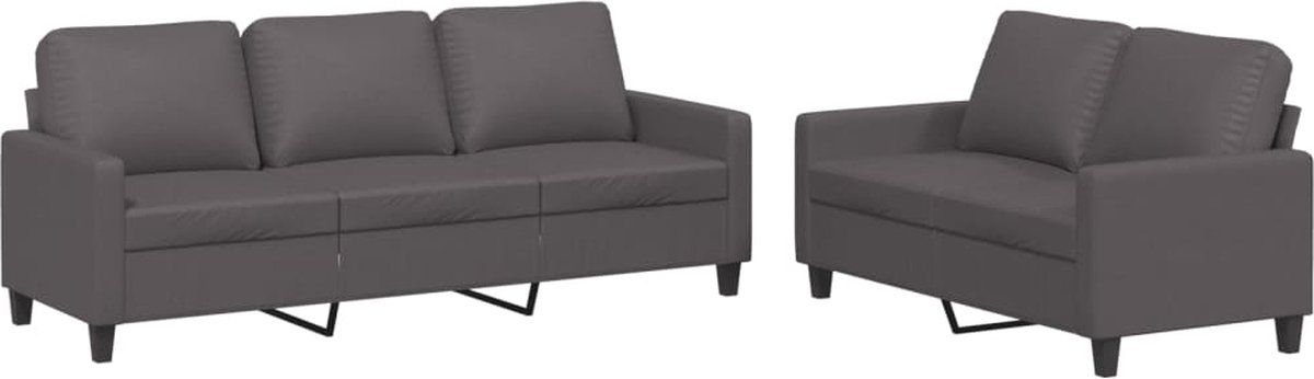 vidaXL - 2-delige - Loungeset - met - kussens - kunstleer - grijs