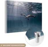 MuchoWow® Glasschilderij 60x40 cm - Schilderij acrylglas - Dolfijn - Zon - Zee - Foto op glas - Schilderijen
