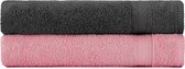 Badhanddoeken grijs - roze | % 100 katoen badhanddoek 2-delig | set van 2 badhanddoeken | kleur: grijs - roze