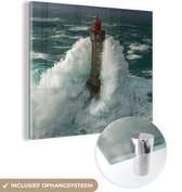 MuchoWow® Glasschilderij 50x50 cm - Schilderij acrylglas - De Franse Vuurtoren van la Jument in een krachtige storm - Foto op glas - Schilderijen