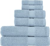 Handdoekenset, lichtblauw - 2 badhanddoeken, 2 handdoeken en 2 washandjes, dagelijks gebruik 500 GSM ringgesponnen, 100% katoen, zeer absorberend voor badkamer, douche en cadeau (Pack van 6)