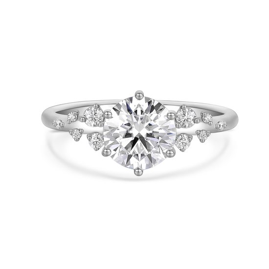 Aurora - 14k Witgouden Moissanite Ring met Minimalistische Zijstenen - 0.5 karaat