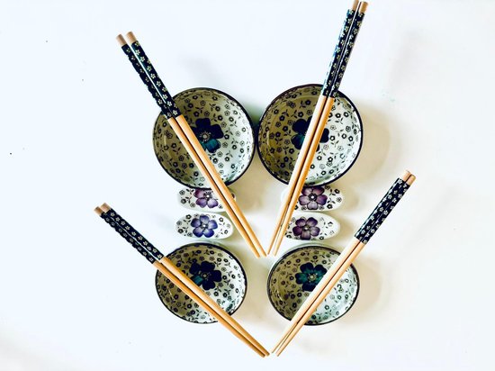 Service à Sushi Japonais 2 Assiettes 2 Plats Set De Service Sushi Japonais En Céramique - 2 Plaques, 2 Sauces, Baguettes - Glaçure Craquelée Turquoise Plaque Rectangulaire 28.5x12.5 Cm Cadeau