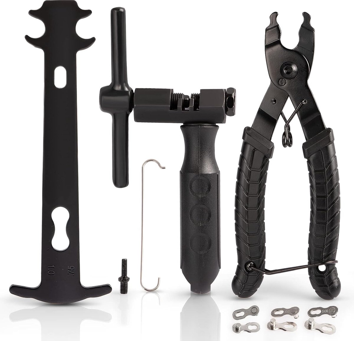 Kettenpons voor fietsen | Fietskettinggereedschap voor 6 7 8 9 10 11 12 versnellingen | 2 in 1 fietskettingtang | Kettingmeter | 3 paar fietskettingsloten