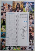 LIBOZA - Week-wandkalender 2024 – Twee weken naast elkaar - Hondjes - rondom verschillende hondenfoto's - Met Eco Pen - Veel schrijfruimte - Ophangbaar - Stevige kartonnen achterkant - Cadeau - Verjaardag - Sinterklaas – Kerstmis