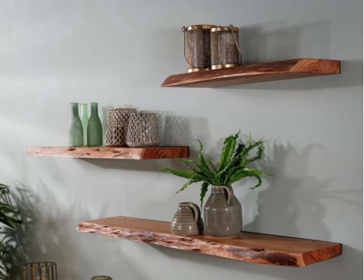 WoonStijl Wandplank Carve 120 cm - Massief Acaciahout Drift Brown