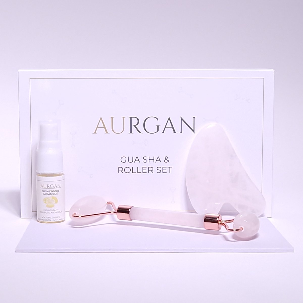 Goedkoopste Aurgan Jade Roller met Jade Gua Sha steen - inclusief 10ml arganolie - Gezichtsmassage - Stimuleert doorbloeding - Anti rimpel massage - Roze Jade