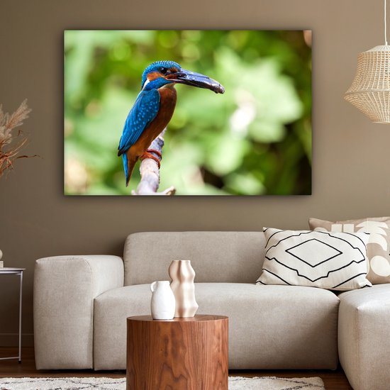 Tableau Tableau Martin-pêcheur - Poisson - Arbre - 120x80 cm - Décoration murale