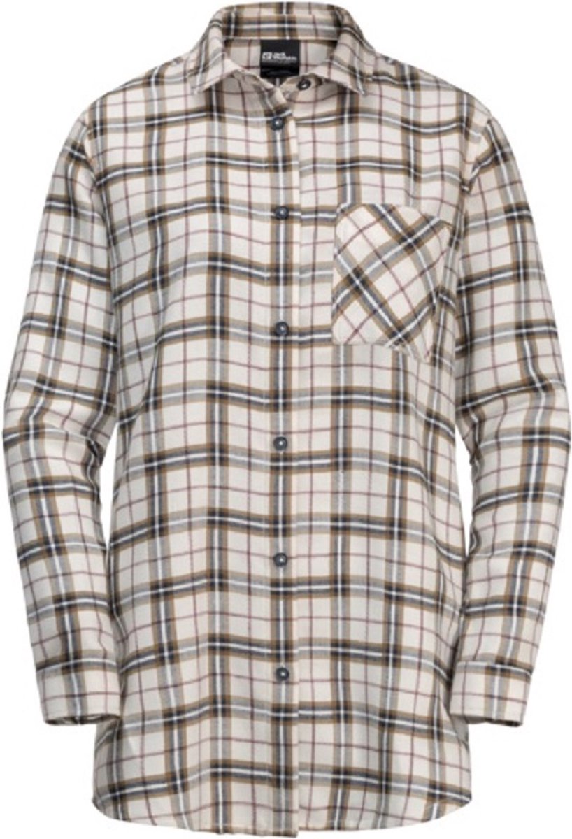 Jack Wolfskin Morgenluft Shirt Women Blouse Dames Ecru/geruit
