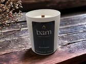 BAM kaarsen - Wilde rozen geurkaars met houten wiek in een wit potje - op basis van zonnebloemwas - cadeautip - geschenk - vegan