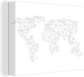 Canvas Wereldkaart - 120x90 - Wanddecoratie Wereldkaart - Line Art - Topografie