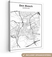 Canvas Schilderij Stadskaart - Den Bosch - Zwart Wit - 90x120 cm - Wanddecoratie