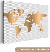 World Map Gold Waves Décoration murale en toile grand 150x100 cm | Carte du monde peinture sur toile
