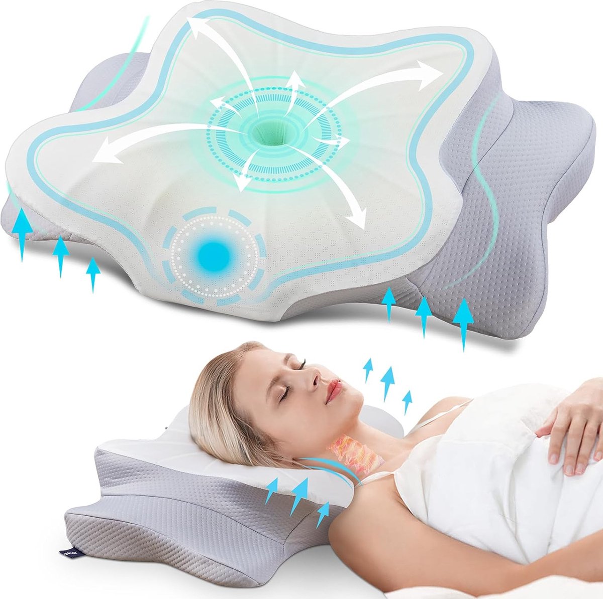 Ergonomisch Neksteun Hoofdkussen - Slaapcomfort met Schouderondersteuning - Ademende Kussensloop - Nacht Rust Kussen - Orthopedische Slaapondersteuning - Neem Afscheid van Nekklachten